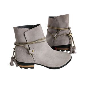 Sorel Farah Boots Womens 9 Gray Short Ankle Lasso Tassel